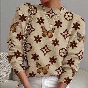 ASVIVID Butterfly & Geometric Cream Women's Sweater
